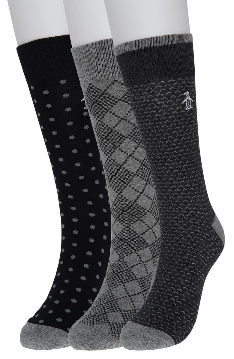Original Penguin Pico Birdseye Crew Socks - Pack of 3, Main, color, Black