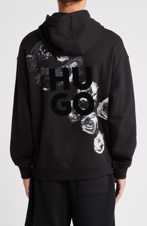 Shop Hugo Dirosehood Oversize Floral Graphic Hoodie In Black