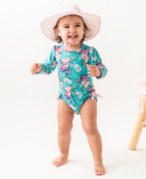 Shop Rufflebutts Baby Girls Long Sleeve Upf50+ One Piece Rash Guard In Fancy Me Floral