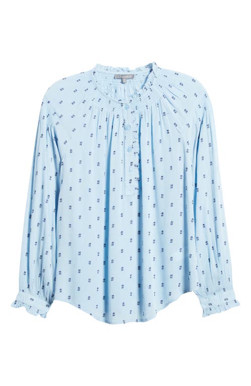 Wit & Wisdom Smocked Print Top In Airy Blue/navy
