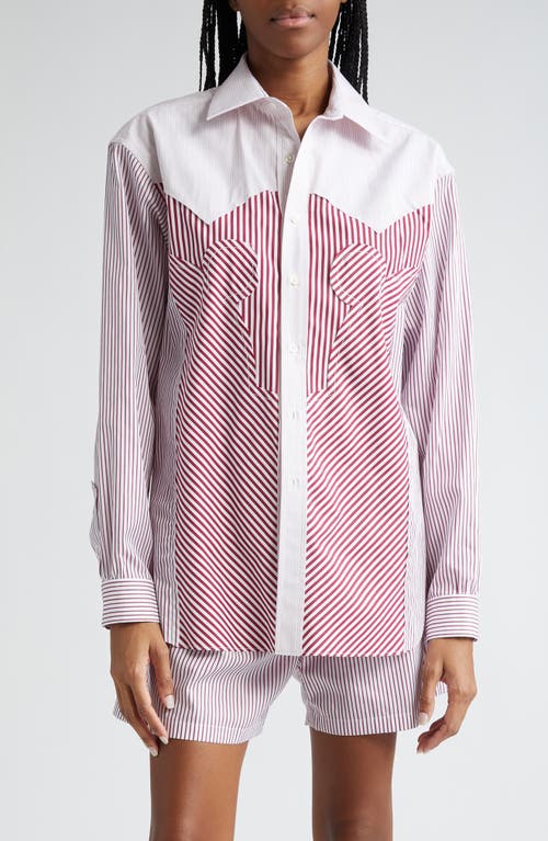 Maison Margiela Décortiqué Stripe Cotton Button-Up Shirt Burgundy at Nordstrom,