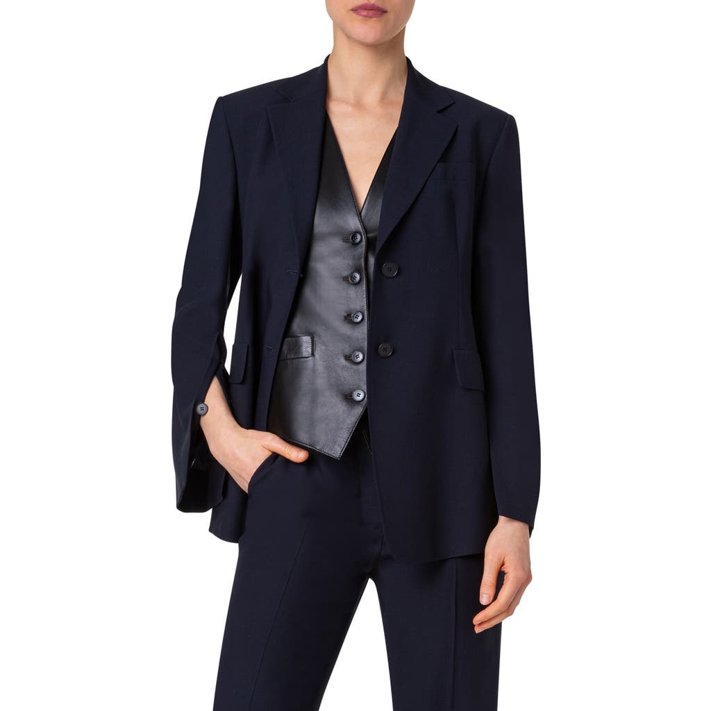 Akris Taddeo Cashmere & Linen Blend Jacket In Navy