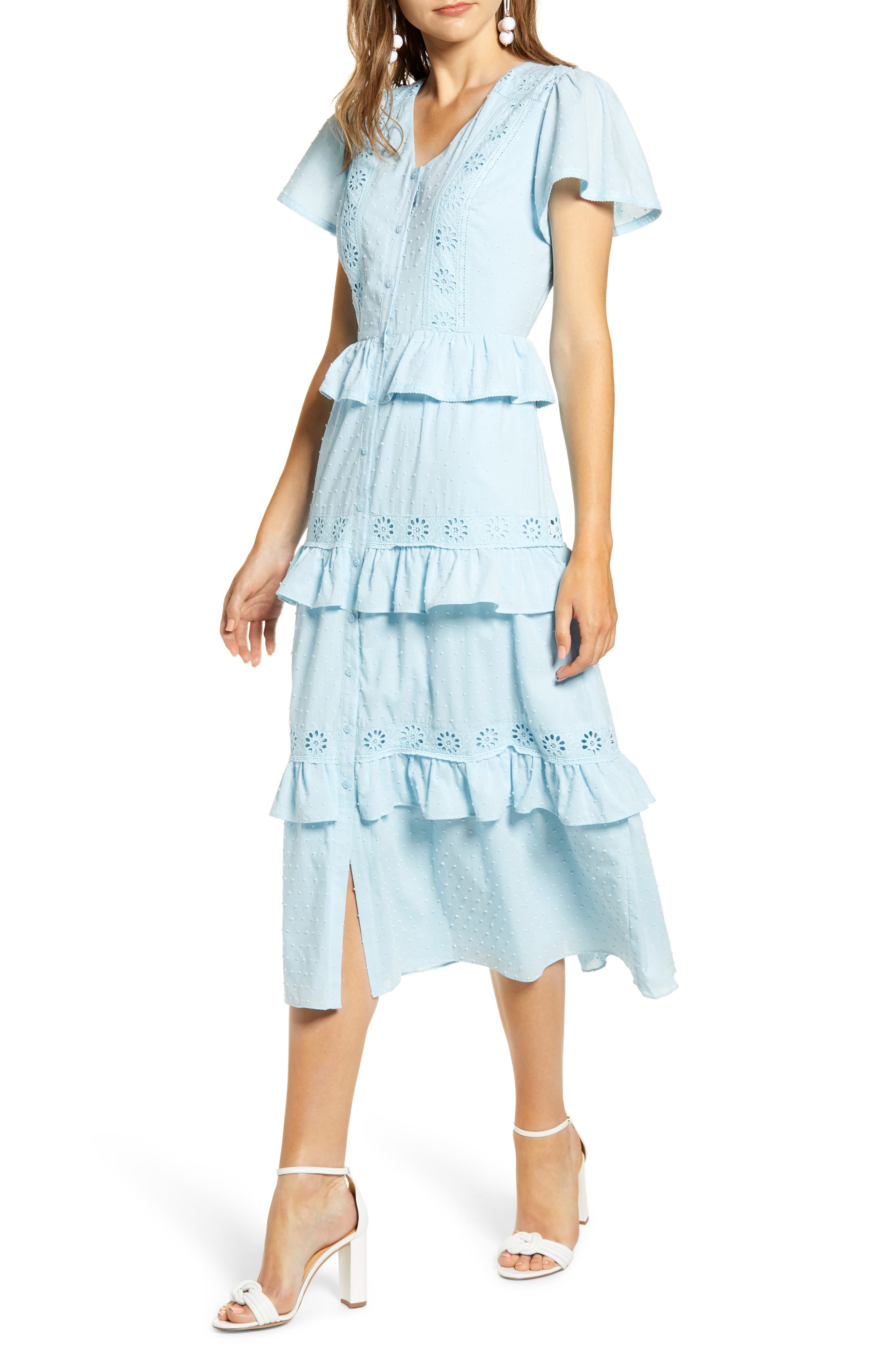 ruffle tiered midi dress