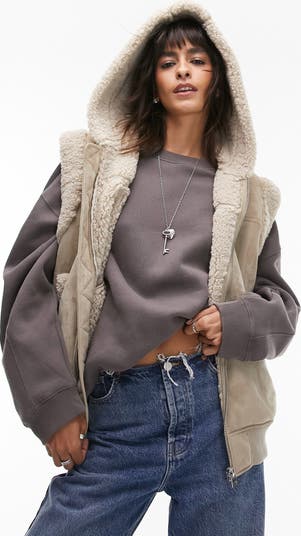 Topshop Oversize Hooded Faux Shearling Vest Nordstrom