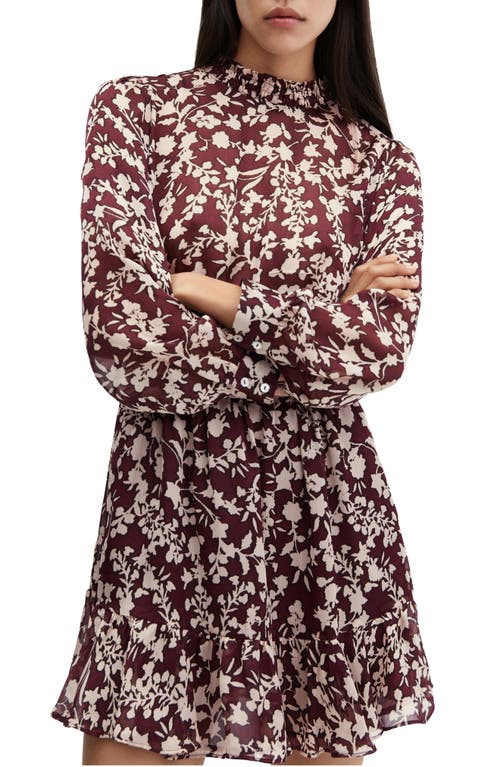 MANGO Floral Print Long Sleeve Minidress in Maroon at Nordstrom, Size 6