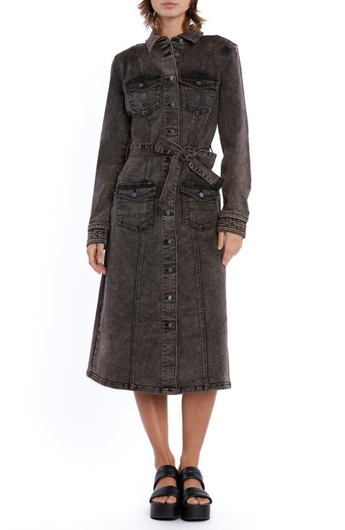 Wash Lab Denim Tie Waist Long Sleeve Cargo Midi Shirtdress at Nordstrom,