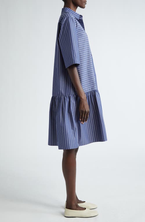 LAFAYETTE 148 LAFAYETTE 148 NEW YORK STRIPE FLOUNCE HEM COTTON POPLIN SHIRTDRESS 