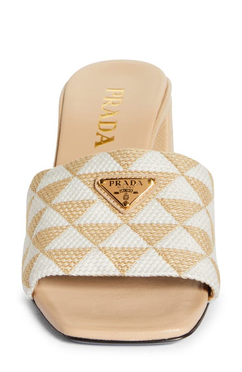 Shop Prada Triangle Jacquard Slide Sandal In Corda/talco
