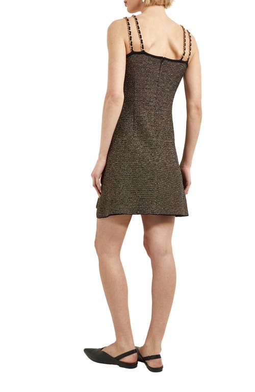 Misook Double Chain Strap Sleeveless Minidress In Black/gold