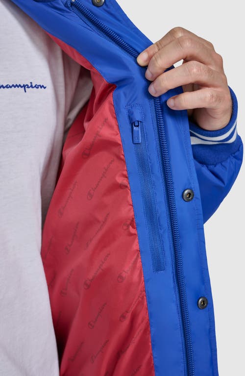 Champion Varsity Quilted Bomber Jacket In Surf The Web