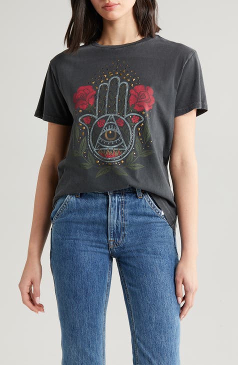 Rose Hamsa Cotton Graphic Boyfriend T-Shirt