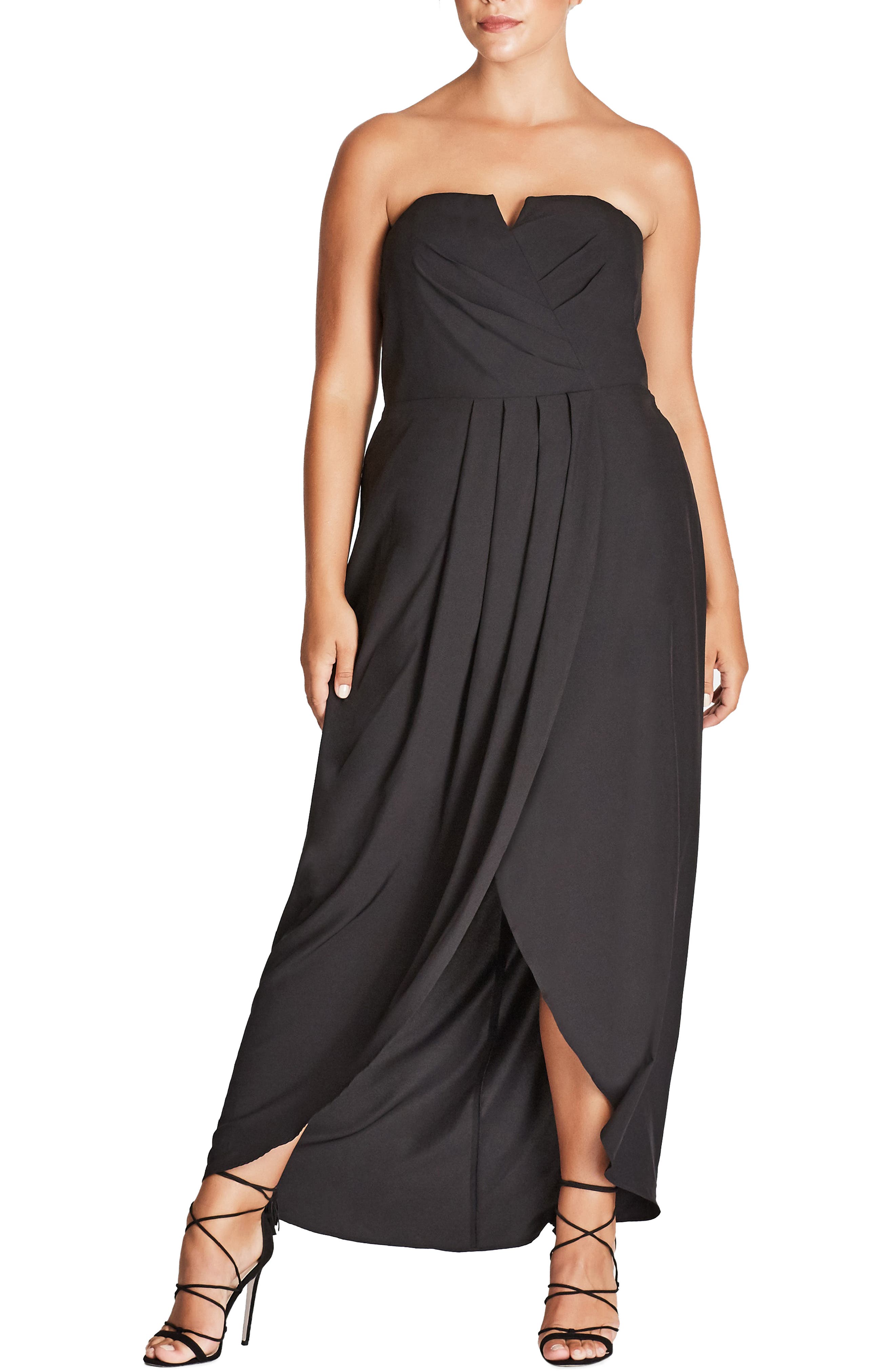 Plus Size City Chic Romantic Drape Maxi Dress, Black