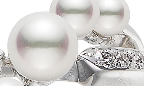 Mikimoto Cluster Cultured Pearl & Diamond Ring In White Gold/diamond