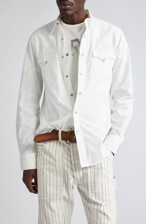 Slim Fit Poplin Snap-Up Western Shirt in White