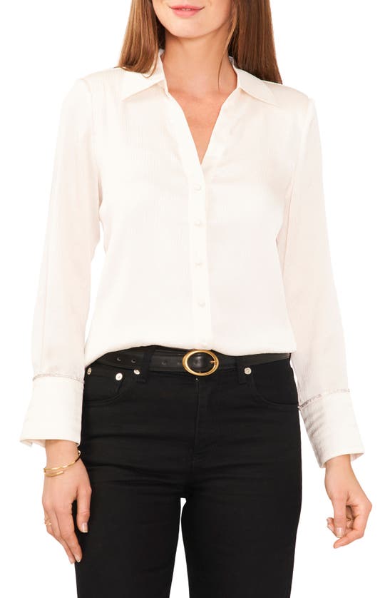 VINCE CAMUTO VINCE CAMUTO RHINESTONE CUFF SATIN BUTTON-UP BLOUSE