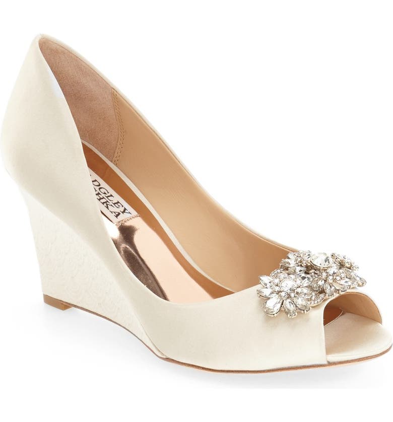 Badgley Mischka 'Dara' Crystal-Encrusted Peep-Toe Wedge (Women) | Nordstrom