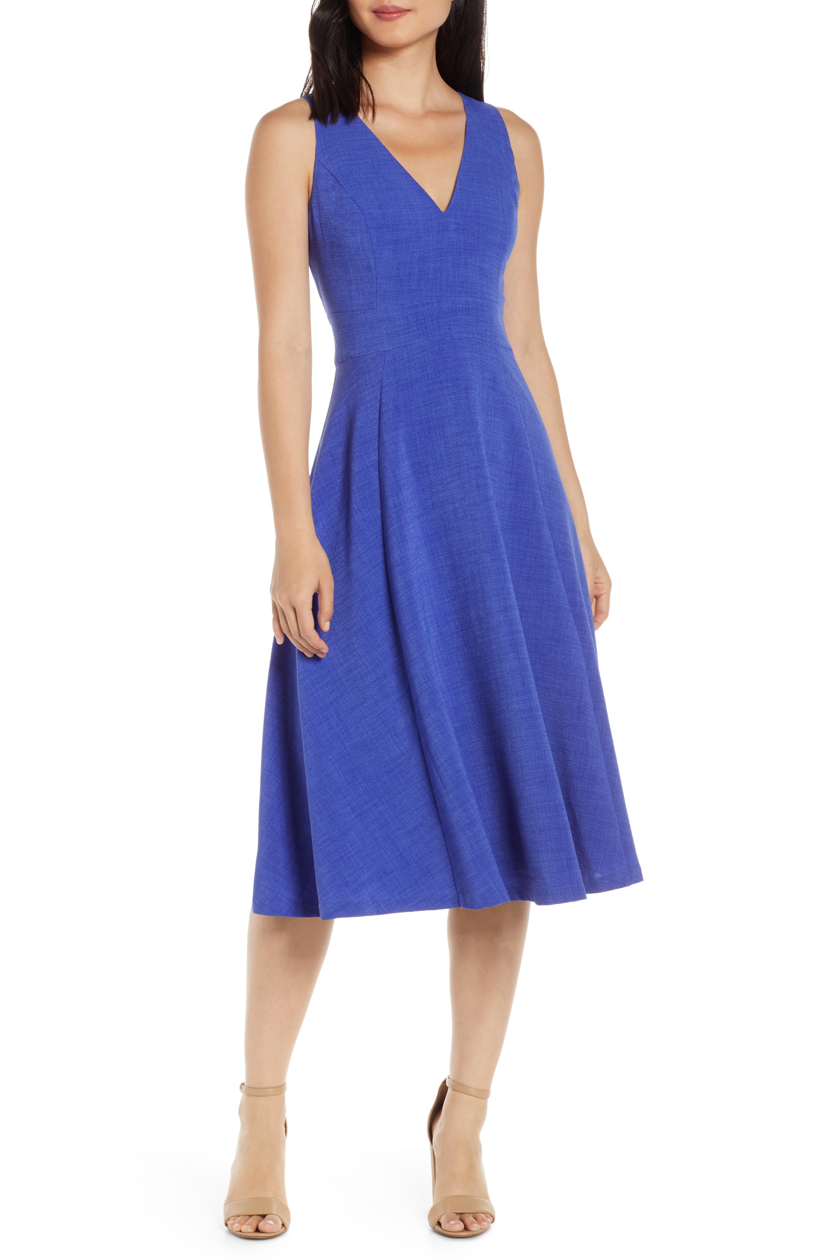 Vince Camuto Button Back Fit & Flare Dress, Blue