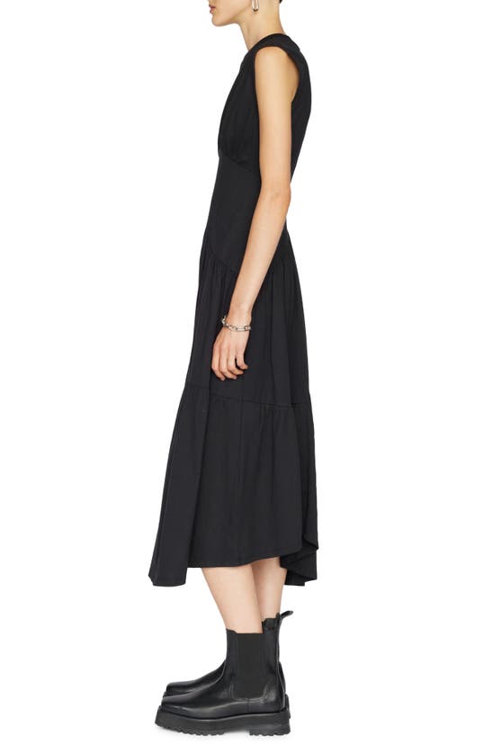 Frame Asymmetric Gathered Cotton-seersucker Dress In Noir