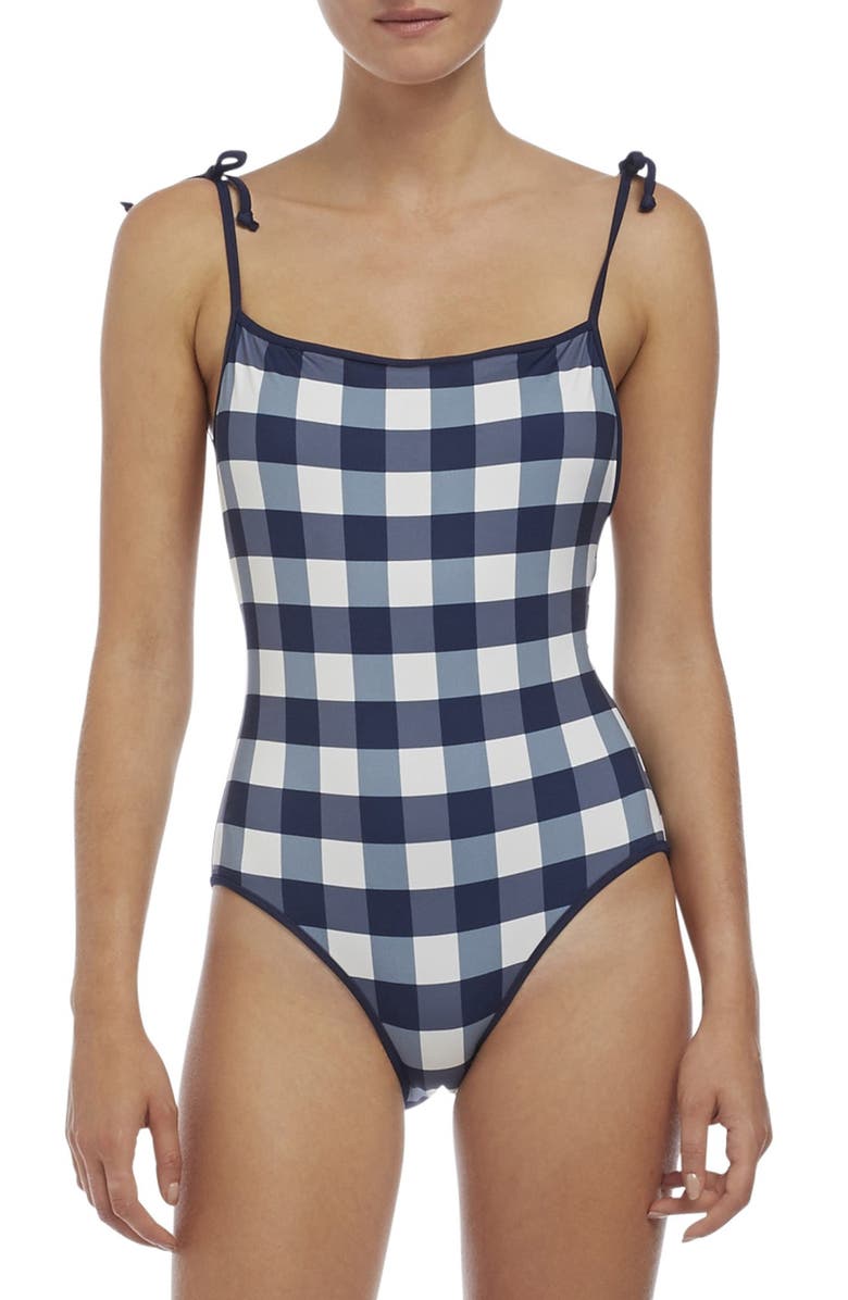 SOLID & STRIPED 'Poppy' Gingham One-Piece Swimsuit, Main, color, NAVY CREAM GINGHAM
