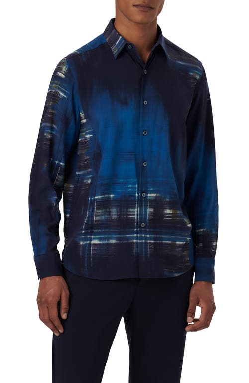 Bugatchi Julian Shaped Fit EcoVero Gradient Print Button Up Shirt Navy at Nordstrom,