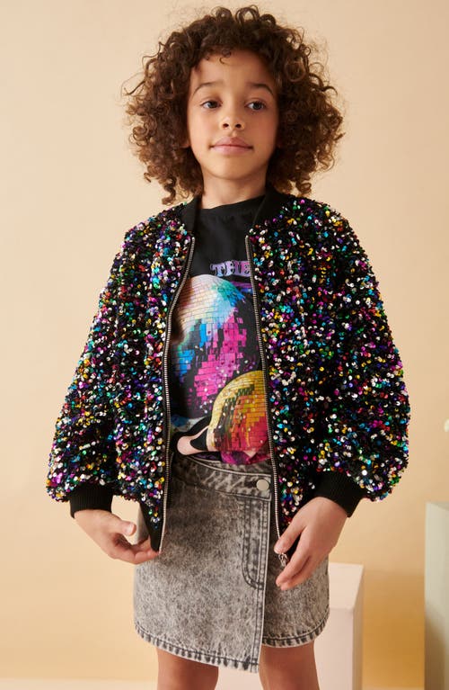 Shop Next Kids' Sequin Bomber Jacket In Black