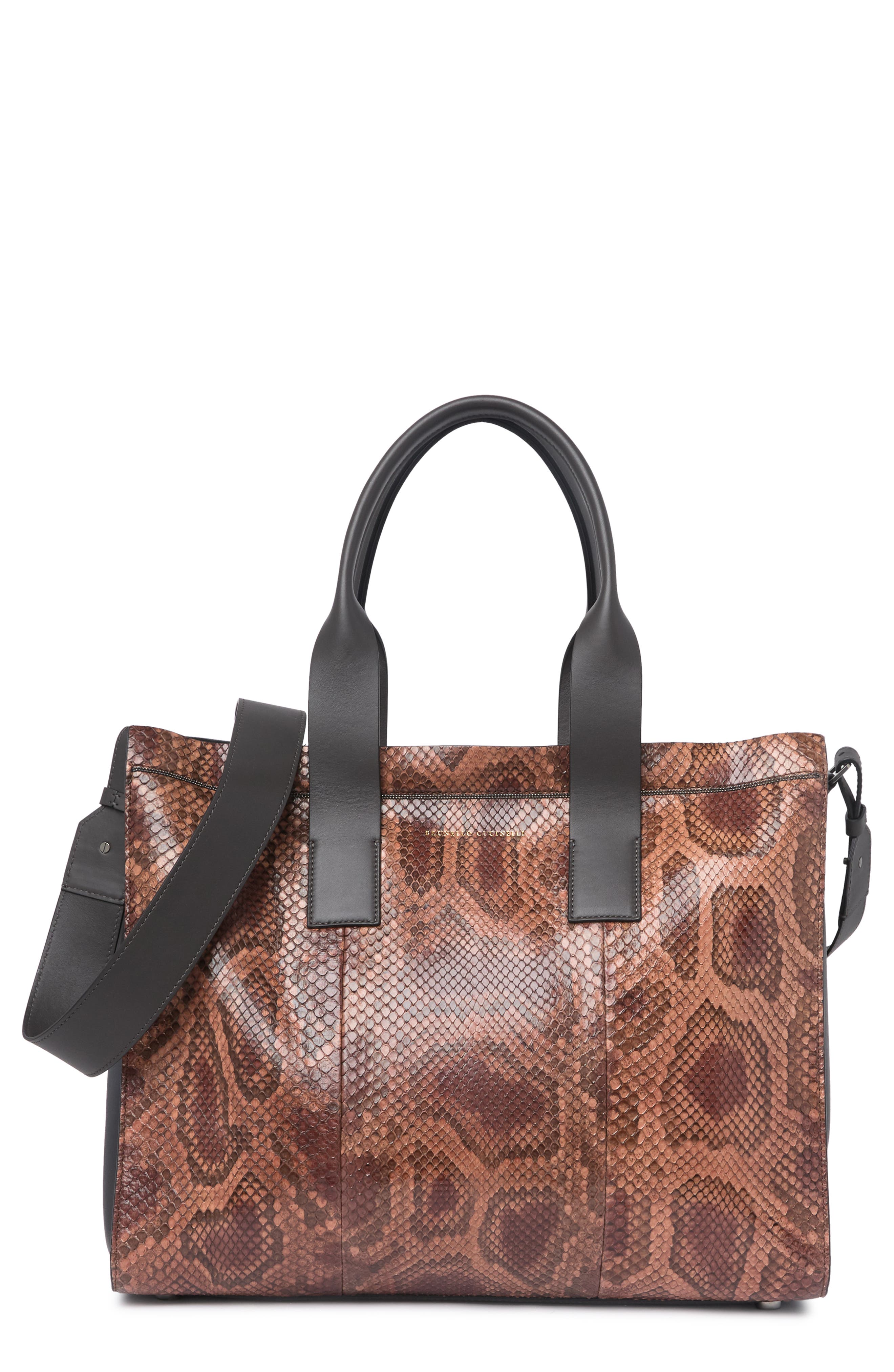 Brunello Cucinelli Snakeskin Printed Leather Tote In Mut