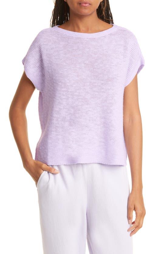 Eileen Fisher Cap Sleeve Organic Linen & Cotton Sweater In Wisteria