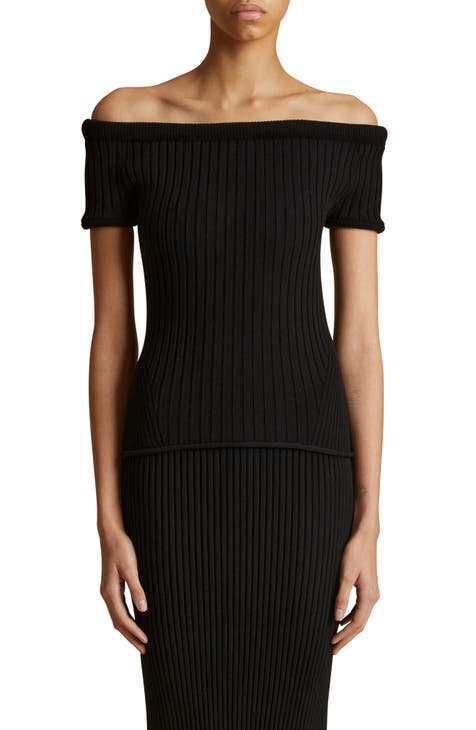 [預訂] Printed off shoulder top/ black main image 1