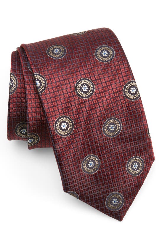 Shop Canali Medallion Silk Tie In Dark Red
