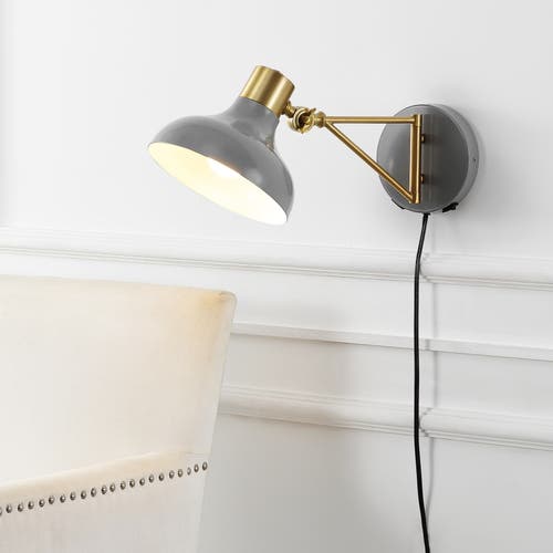 Shop Jonathan Y Lynn Swing Arm 1-light Modern Midcentury Iron Usb Charging Port Led Sconce In Gray