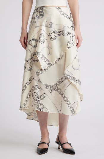 COS Chain Print Asymmetric Drape Satin Skirt | Nordstrom