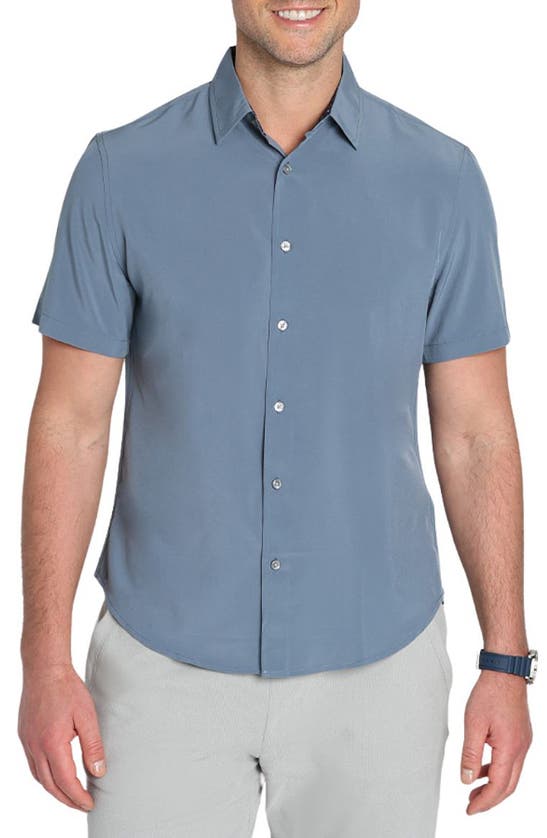 Shop Jachs Gravityless Short Sleeve Button-up Shirt In Blue