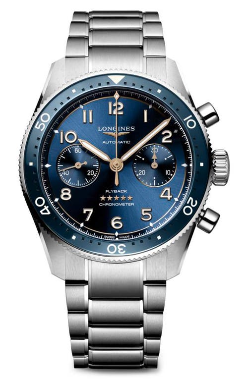 Longines Spirit Flyback Chronograph Bracelet Watch, 42mm in Blue at Nordstrom