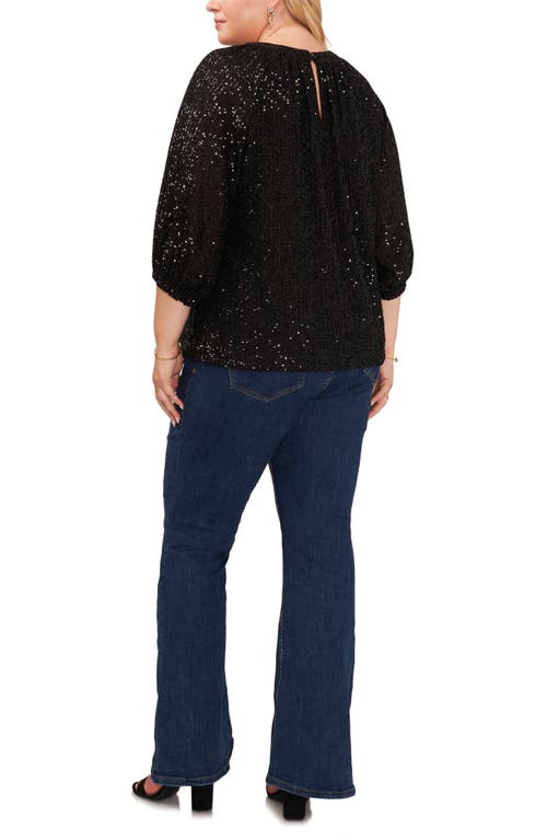 Shop Vince Camuto Sequin Keyhole Top In Rich Black