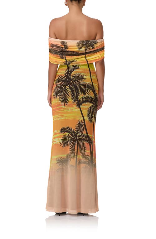 Shop Afrm Mccall Off The Shoulder Mesh Maxi Dress In Sunrise Palms