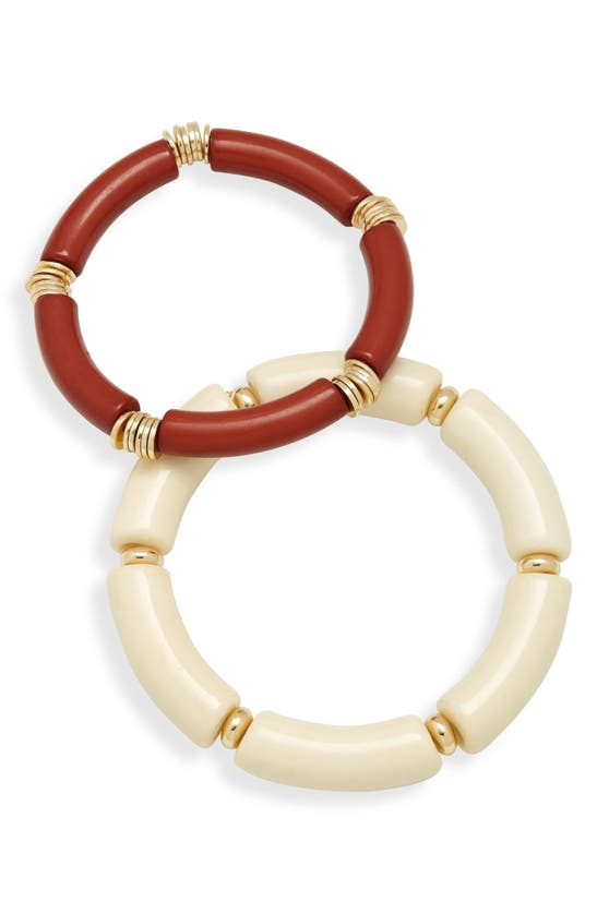 Shop Nordstrom Set Of 2 Resin Tube Stretch Bracelets In Rust- Beige- Gold