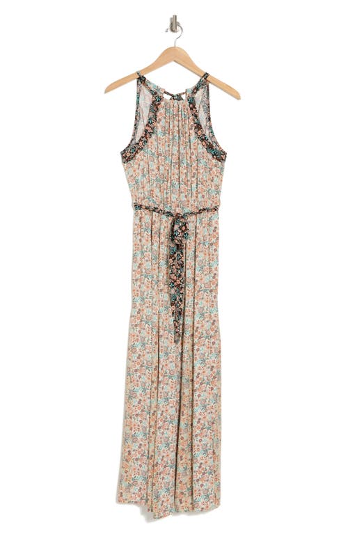 Shop Lovestitch Floral Maxi Dress In Taupe/black