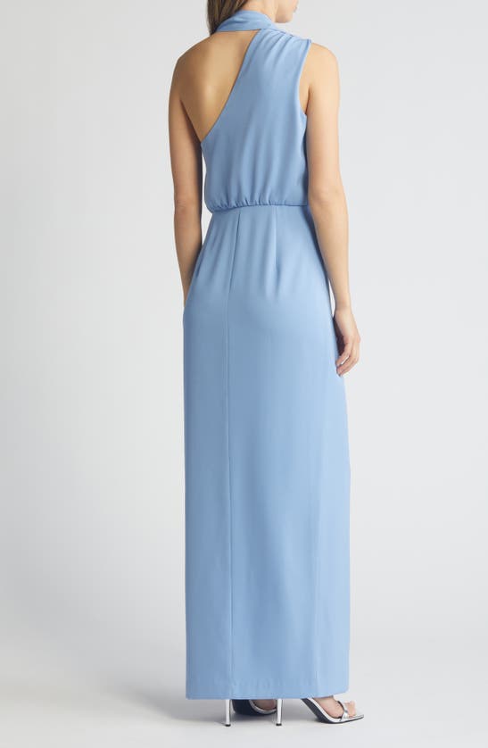 Black Halo Fantasia Draped One-shoulder Column Gown In Blue Bliss