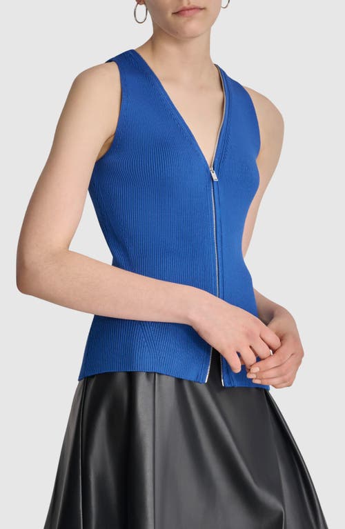 Shop Dkny Front Zip Sweater Vest In Lapis Blue