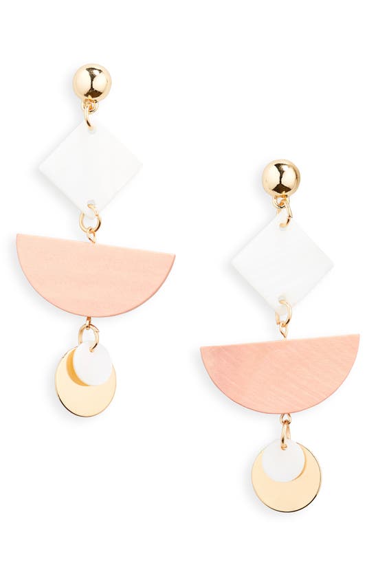 Tasha Resin & Wooden Drop Earrings In Pink