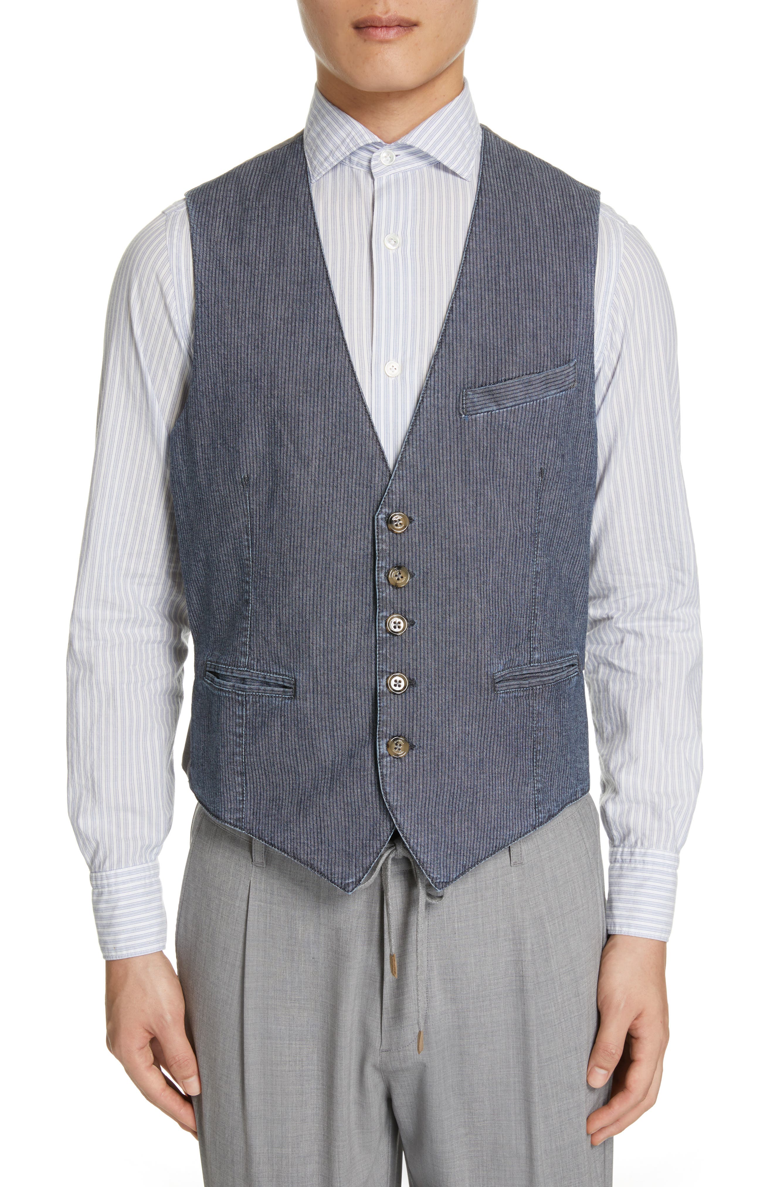 Eleventy Stretch Cotton Slim Fit Corduroy Vest, Blue