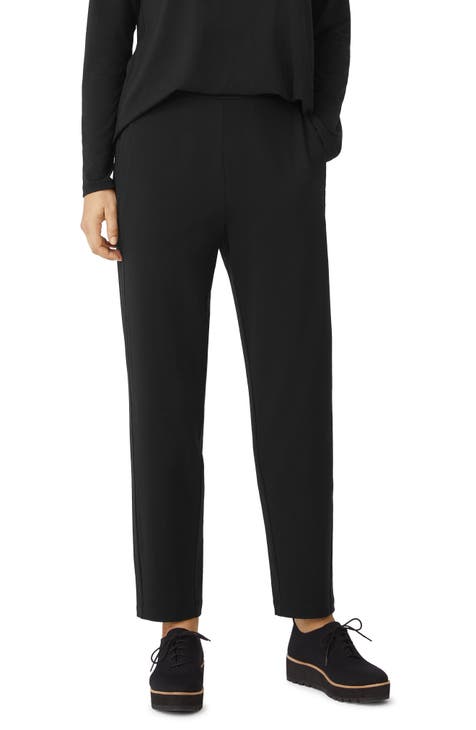 Eileen Fisher Cropped Straight-leg Stretch Crepe Pants in Black