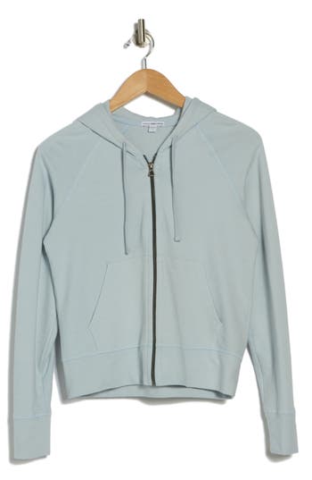 Shop James Perse French Terry Crop Zip Hoodie In Open Sky