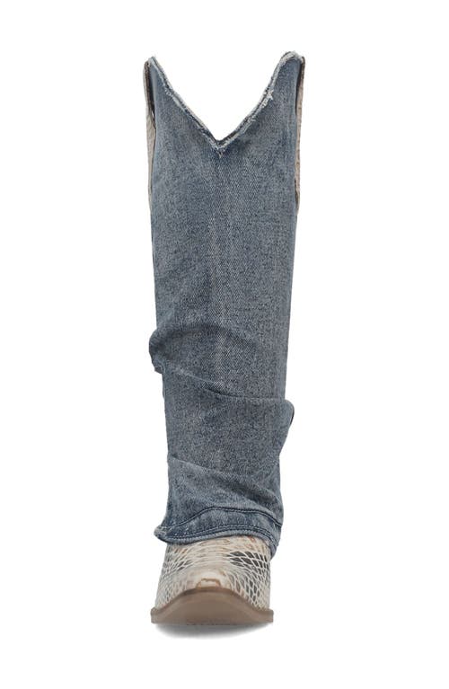 Dingo Shabby Blue Denim Leather Knee-high Western Boots In Blue