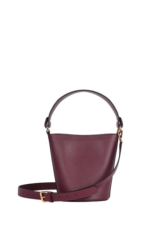 Shop Hyer Goods Upcycled Leather Convertible Mini Bucket Bag In Wine Saffiano