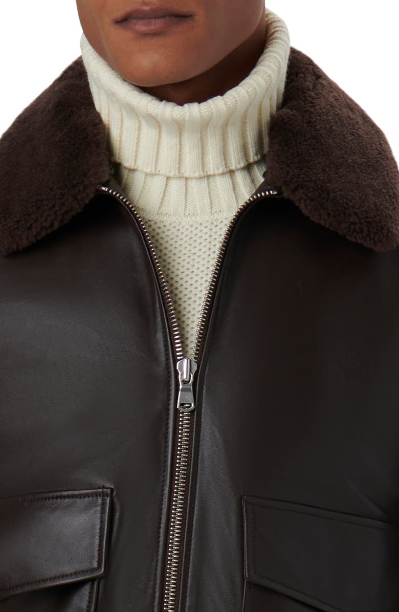 Bugatchi Leather Bomber Jacket with Removable Genuine Shearling Collar ...