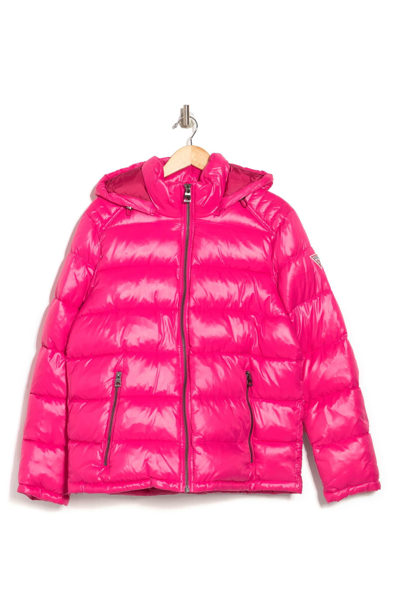 magenta puffer jacket