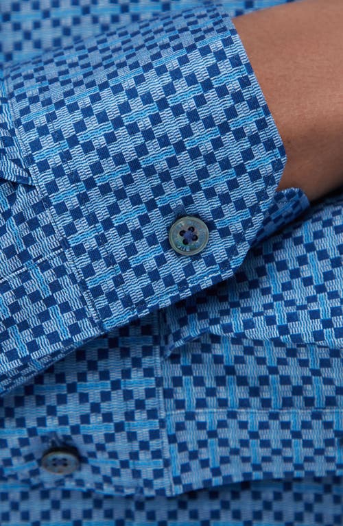 Shop Bugatchi James Ooohcotton® Microcheck Button-up Shirt In Classic Blue