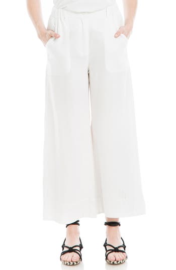 Shop Max Studio Wide Leg Linen Blend Crop Pants In White