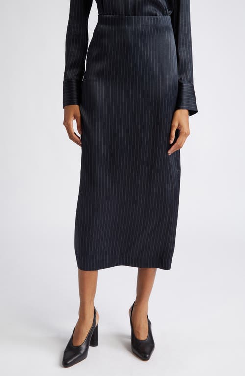 Pinstripe Midi Pencil Skirt in Dark Obsidian